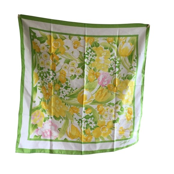 Vintage Avon Floral Scarf Square Hand-Rolled Edge SMKent Design 100% Acetate Jap - Picture 1 of 6
